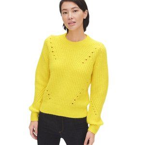 GAP Brushed Wool-Blend Pointelle Crewneck Knit Sweater Size S in Yellow